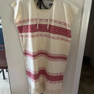 Cream and Red Patterned Dress with Fringe